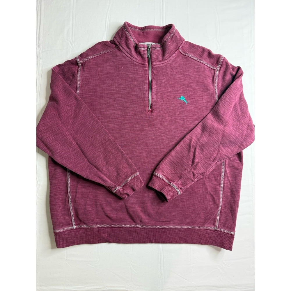 Tommy Bahama Men's Size XXL 2XL Red Quarter Zip Pullover Sweatshirt Long Sleeve